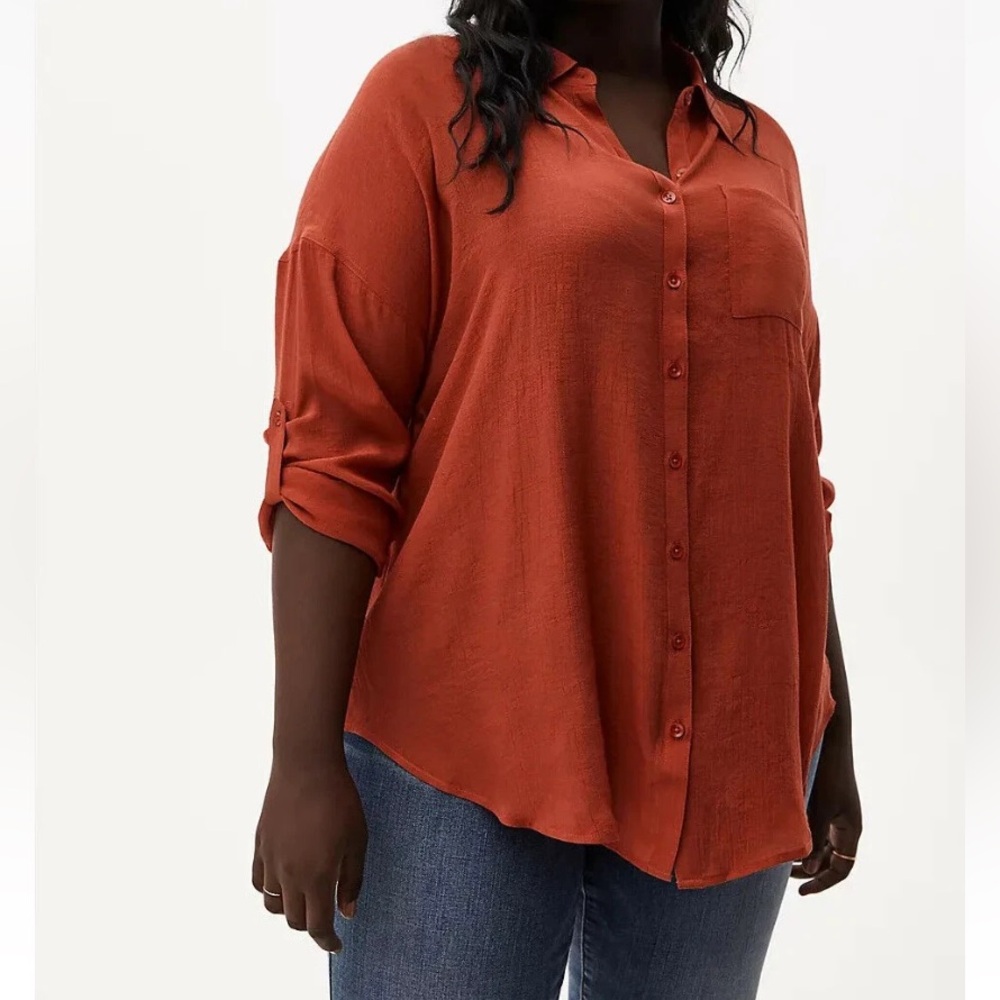 Torrid size 00x 10 M/L Terracotta Gauze Button Front Relaxed Fit Tunic Shirt